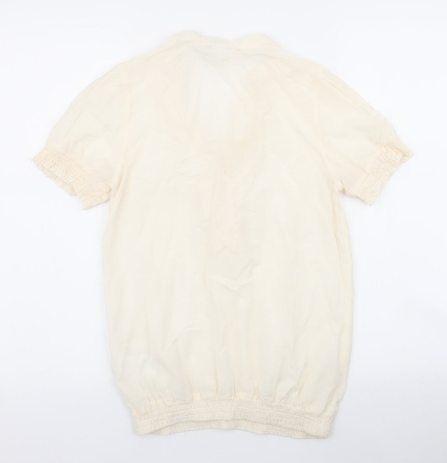 H&M Womens Ivory Floral Cotton Basic Blouse Size 6 V-Neck