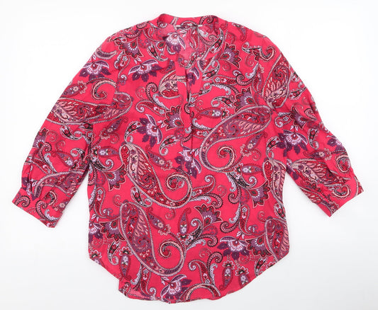 NEXT Womens Red Paisley 100% Cotton Basic Button-Up Size 6 V-Neck