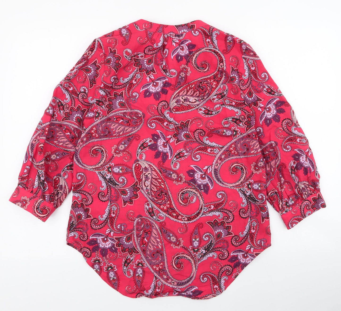 NEXT Womens Red Paisley 100% Cotton Basic Button-Up Size 6 V-Neck