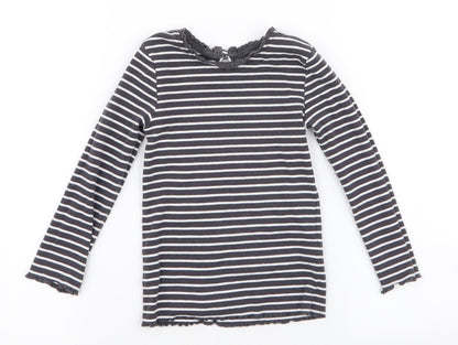 Dunnes Girls Grey Striped Cotton Jersey T-Shirt Size 2-3 Years Round Neck Button