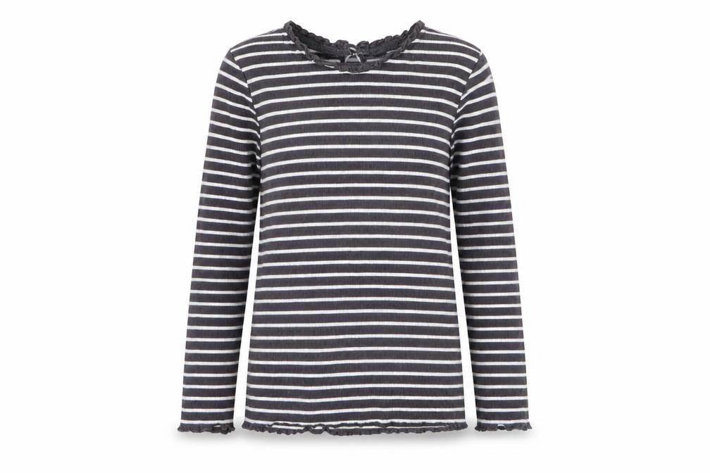 Dunnes Stores Girls Grey Striped Cotton Jersey T-Shirt Size 2-3 Years Round Neck Button
