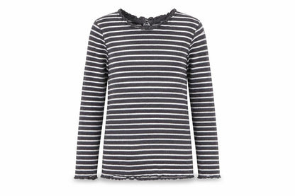 Dunnes Girls Grey Striped Cotton Jersey T-Shirt Size 2-3 Years Round Neck Button