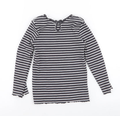 Dunnes Girls Grey Striped Cotton Jersey T-Shirt Size 2-3 Years Round Neck Button