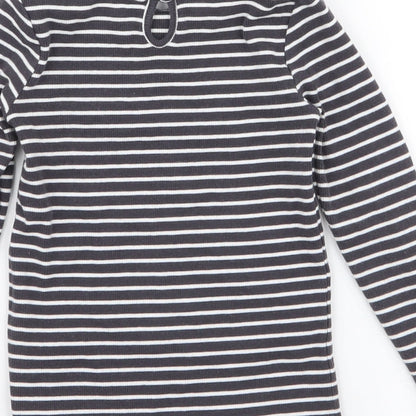 Dunnes Girls Grey Striped Cotton Jersey T-Shirt Size 2-3 Years Round Neck Button