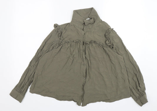George Womens Green  Viscose Basic Button-Up Size 14 Collared