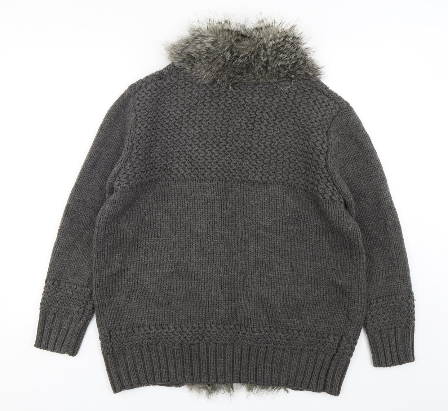 Topshop Womens Grey V-Neck  Acrylic Cardigan Jumper Size 10