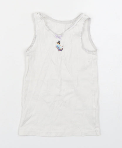 Preloved Marks and Spencer Girls White  Cotton Basic Tank Size 4-5 Years Round Neck Pullover - Princess Jasmine - Front