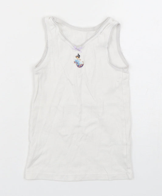 Marks and Spencer Girls White  Cotton Basic Tank Size 4-5 Years Round Neck Pullover - Princess Jasmine