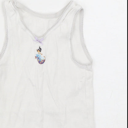 Preloved Marks and Spencer Girls White  Cotton Basic Tank Size 4-5 Years Round Neck Pullover - Princess Jasmine - Detail