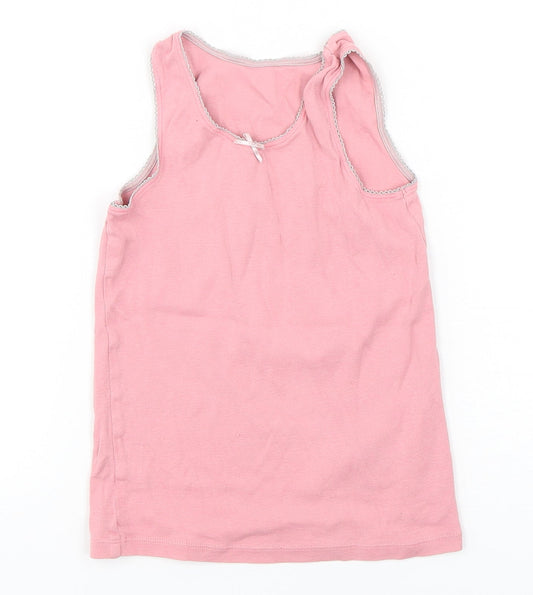 Marks and Spencer Girls Pink  Cotton Basic Tank Size 5-6 Years Round Neck Pullover