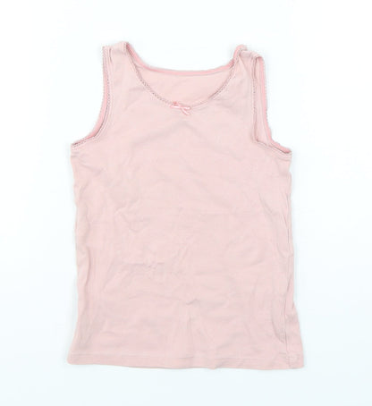 Preloved Marks and Spencer Girls Pink  Cotton Basic Tank Size 5-6 Years Round Neck Pullover - Front