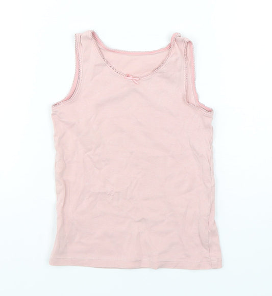 Marks and Spencer Girls Pink  Cotton Basic Tank Size 5-6 Years Round Neck Pullover