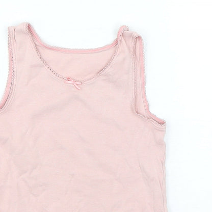 Preloved Marks and Spencer Girls Pink  Cotton Basic Tank Size 5-6 Years Round Neck Pullover - Detail