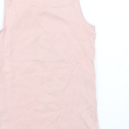 Preloved Marks and Spencer Girls Pink  Cotton Basic Tank Size 5-6 Years Round Neck Pullover - Label