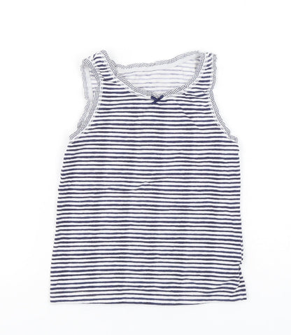Preloved NEXT Girls Blue Striped Cotton Basic Tank Size 5-6 Years Round Neck Pullover - Front