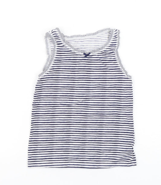 NEXT Girls Blue Striped Cotton Basic Tank Size 5-6 Years Round Neck Pullover