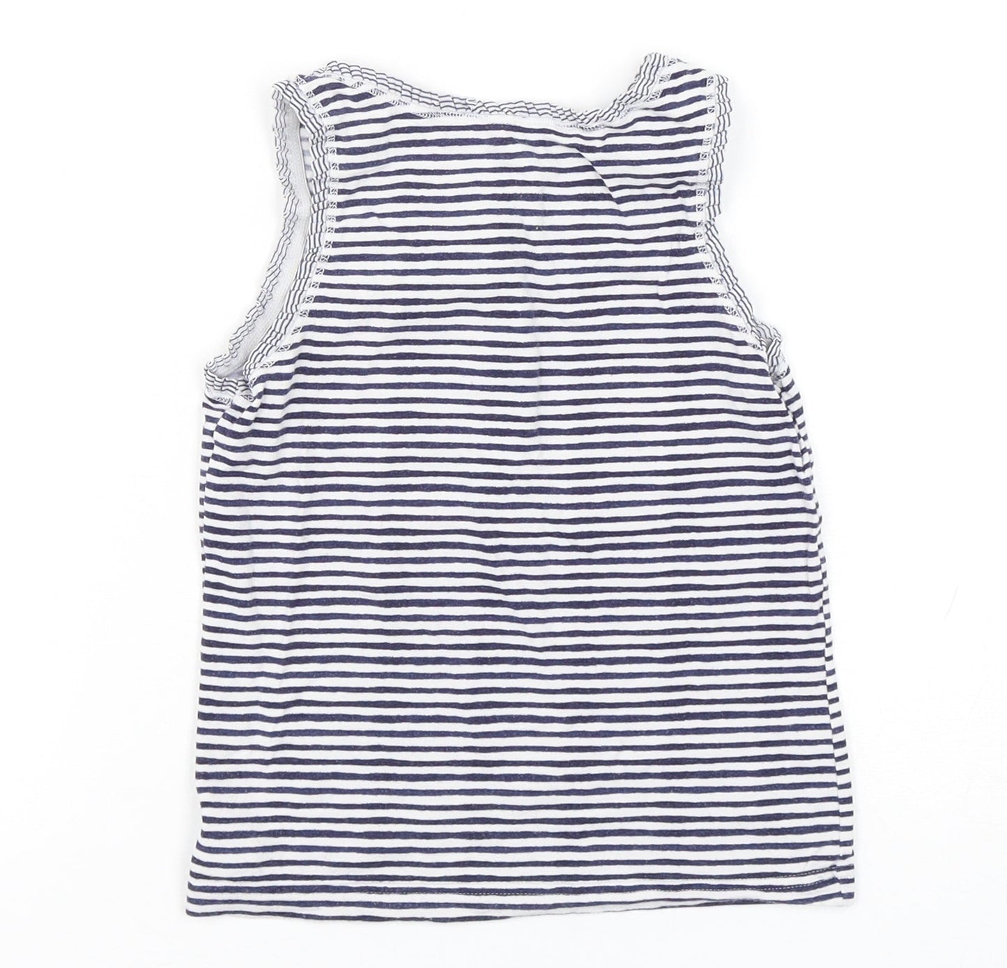 NEXT Girls Blue Striped Cotton Basic Tank Size 5-6 Years Round Neck Pullover