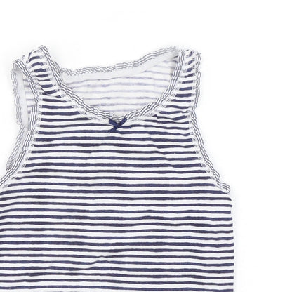 Preloved NEXT Girls Blue Striped Cotton Basic Tank Size 5-6 Years Round Neck Pullover - Detail
