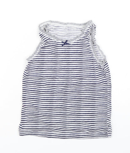 Next Girls Blue Striped Cotton Basic Tank Size 5-6 Years Round Neck Pullover