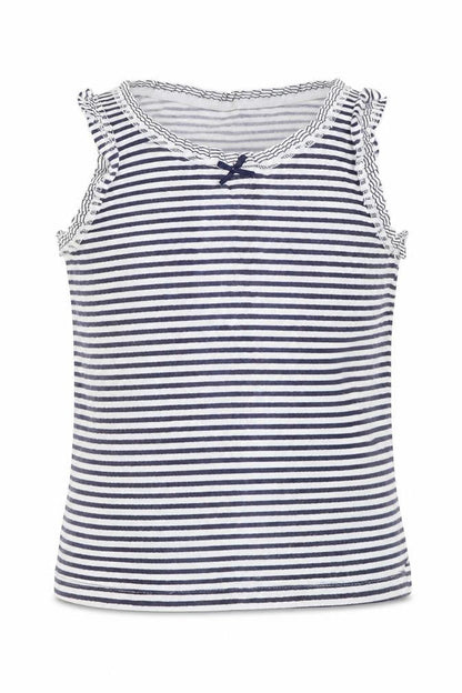 Next Girls Blue Striped Cotton Basic Tank Size 5-6 Years Round Neck Pullover