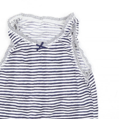 Next Girls Blue Striped Cotton Basic Tank Size 5-6 Years Round Neck Pullover