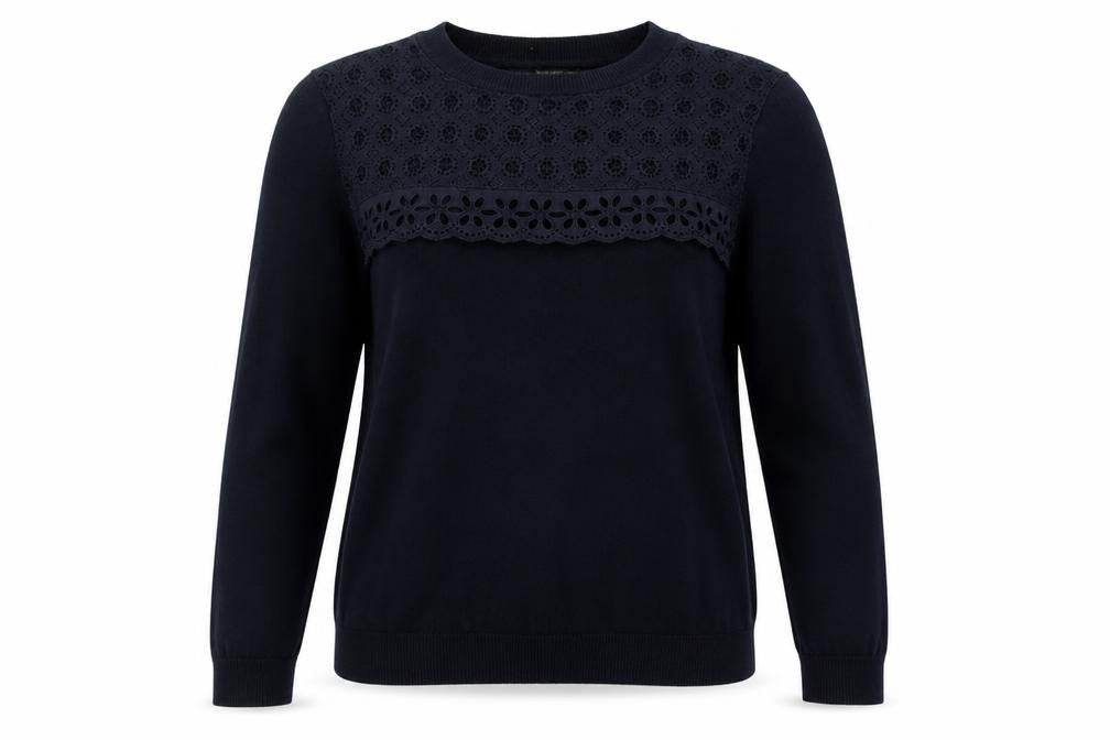 Dorothy Perkins Womens Blue Round Neck  Cotton Pullover Jumper Size 10   - Lace Detail