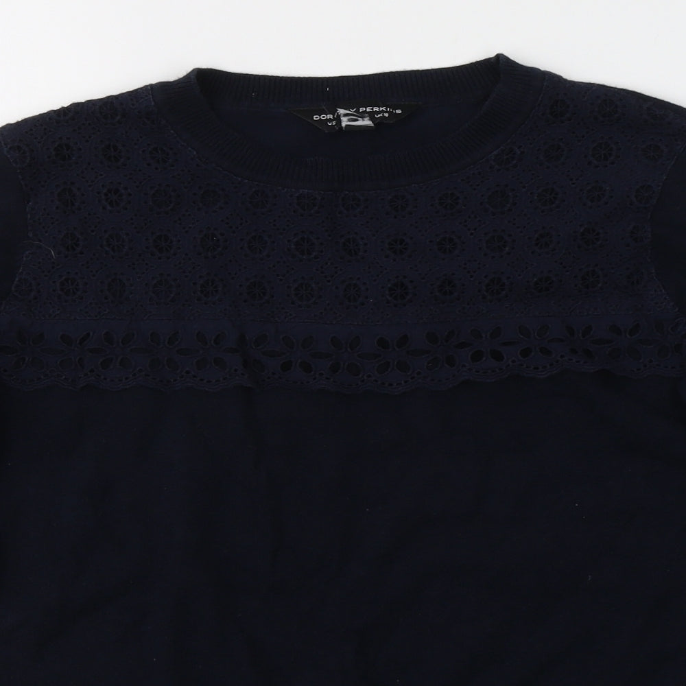 Dorothy Perkins Womens Blue Round Neck  Cotton Pullover Jumper Size 10   - Lace Detail