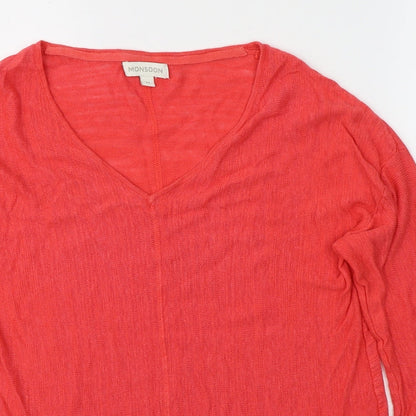 Preloved Monsoon Womens Red  Polyester Basic T-Shirt Size M V-Neck - Detail
