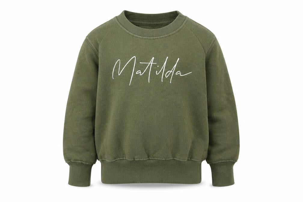 Preworn Girls Green  Cotton Pullover Sweatshirt Size 2 Years   - Matilda Khaki