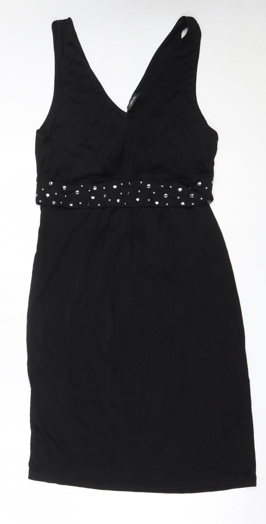 Oltre Womens Black  Viscose Fit & Flare  Size XL  V-Neck