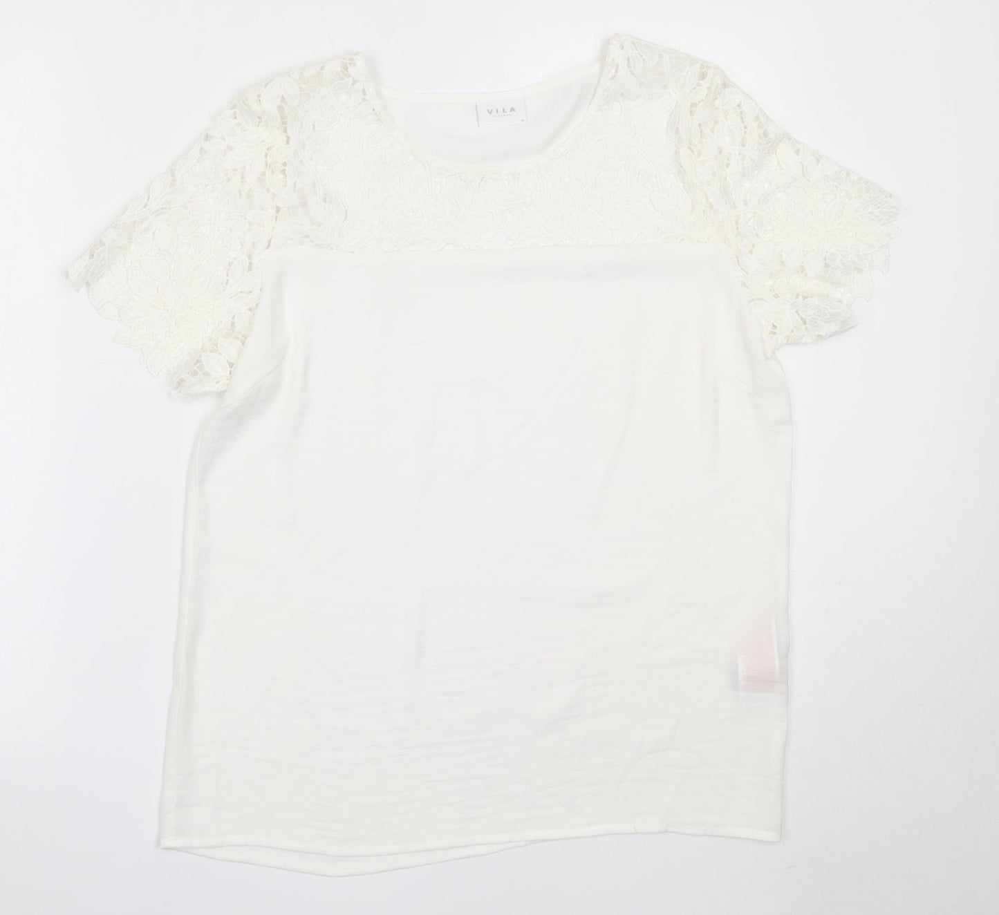 VILA Womens Ivory  Polyester Basic Blouse Size M Round Neck