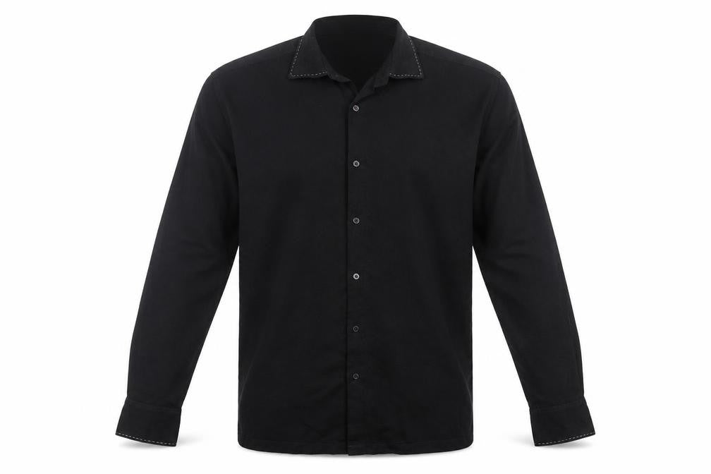 Refined Mens Black  Polyester  Button-Up Size L Collared