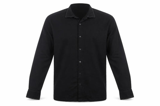 Refined Mens Black  Polyester  Button-Up Size L Collared