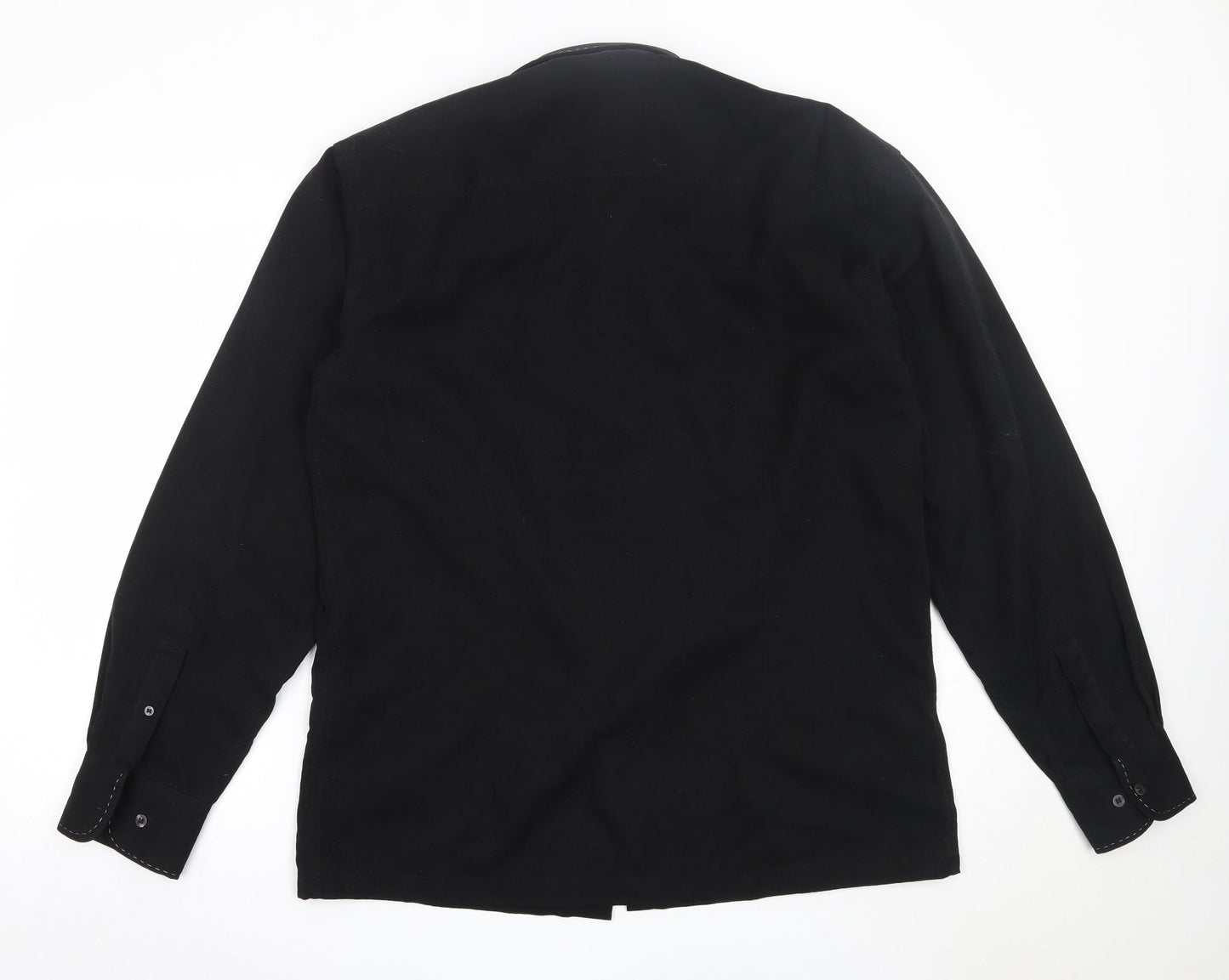Refined Mens Black  Polyester  Button-Up Size L Collared