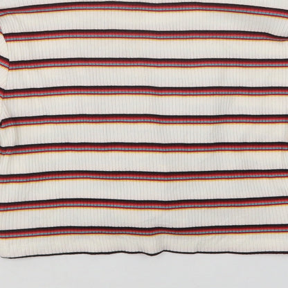 M&Co Girls Ivory Striped Cotton Basic Blouse Size 8-9 Years Crew Neck