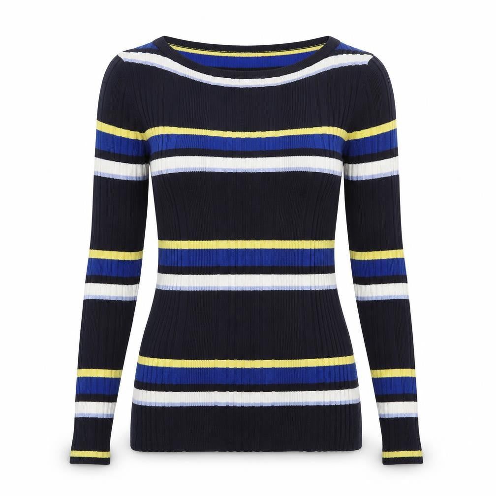 Marks & Spencer Womens Blue Boat Neck Striped Viscose Pullover Jumper Size 10