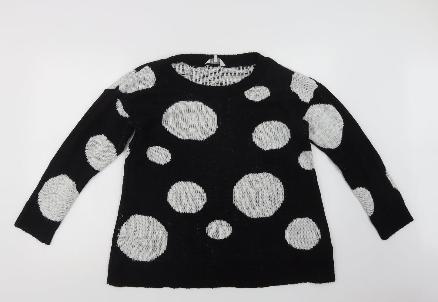 Peacocks Womens Black Collared Polka Dot Acrylic Pullover Jumper Size M