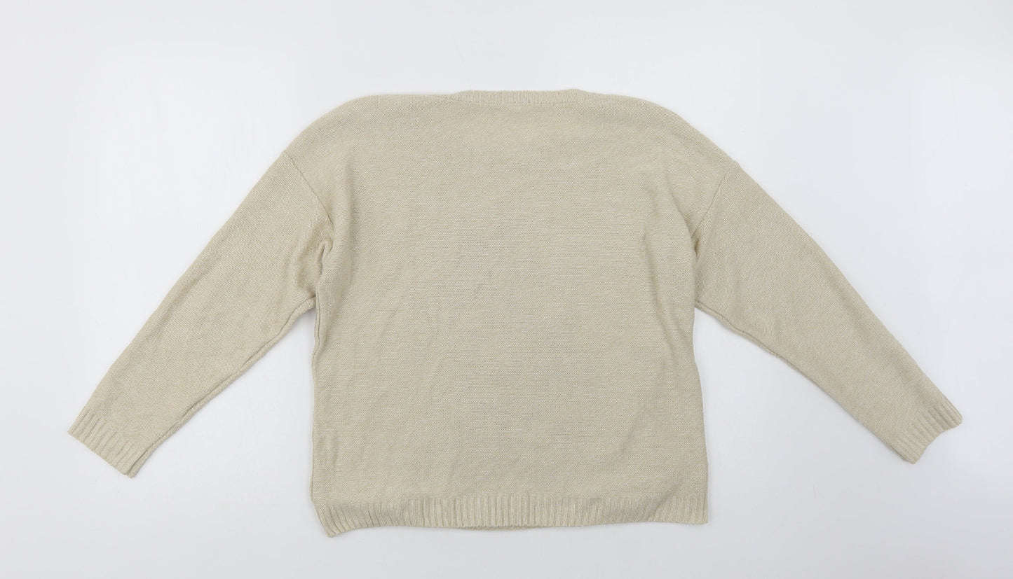 George Womens Beige Crew Neck  Acrylic Pullover Jumper Size 12   - Rose