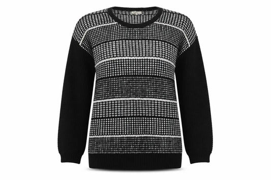 Papaya Womens Black Crew Neck Geometric Acrylic Pullover Jumper Size 14