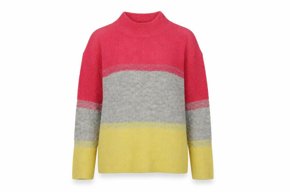 M & Co Womens Multicoloured Mock Neck Striped Acrylic Pullover Jumper Size 8