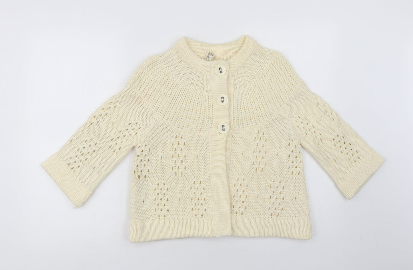 E-vie Womens Ivory Crew Neck  Acrylic Cardigan Jumper Size 14