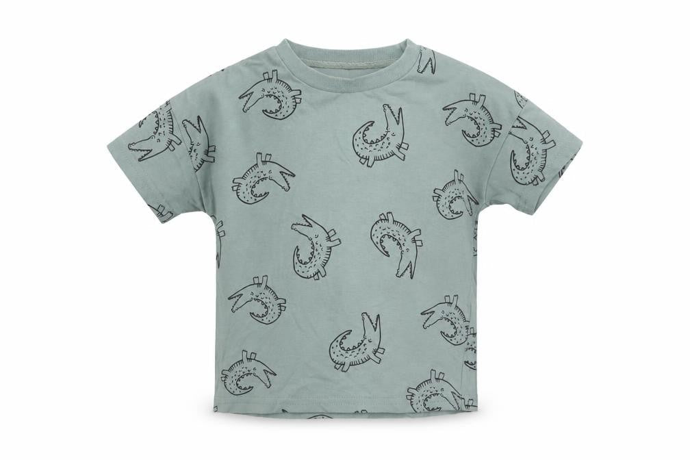 George Baby Green Geometric Cotton Basic T-Shirt Size 12-18 Months Crew Neck  - Crocodile Print