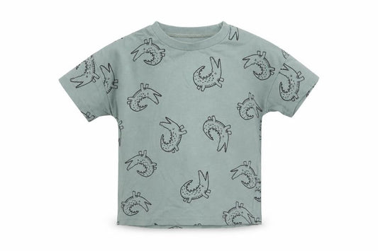George Baby Green Geometric Cotton Basic T-Shirt Size 12-18 Months Crew Neck  - Crocodile Print