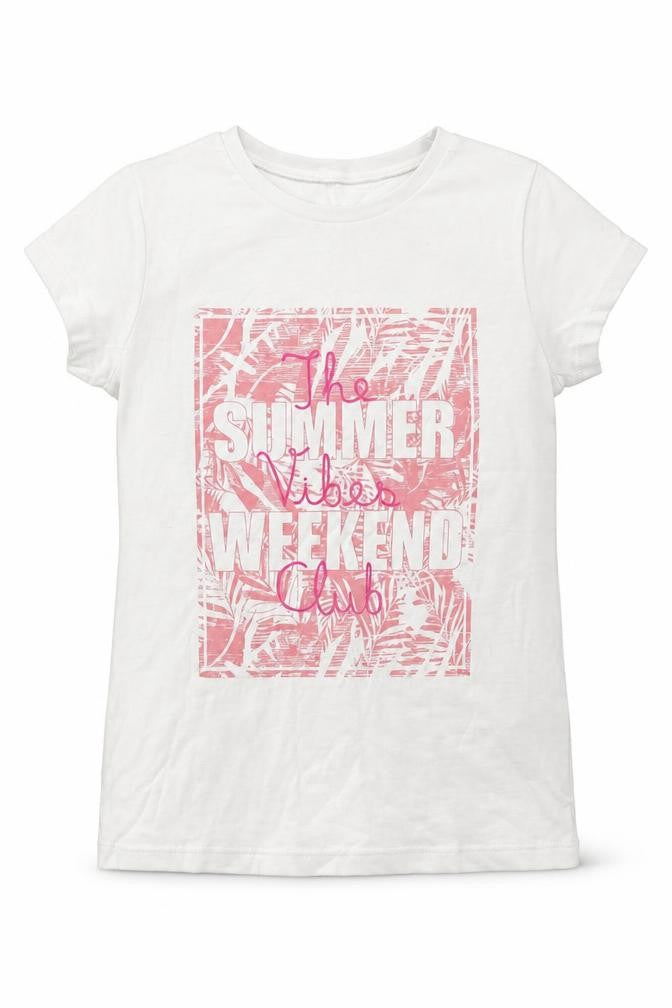 George Girls White  Cotton Basic T-Shirt Size 6-7 Years Crew Neck  - Summer Vibes