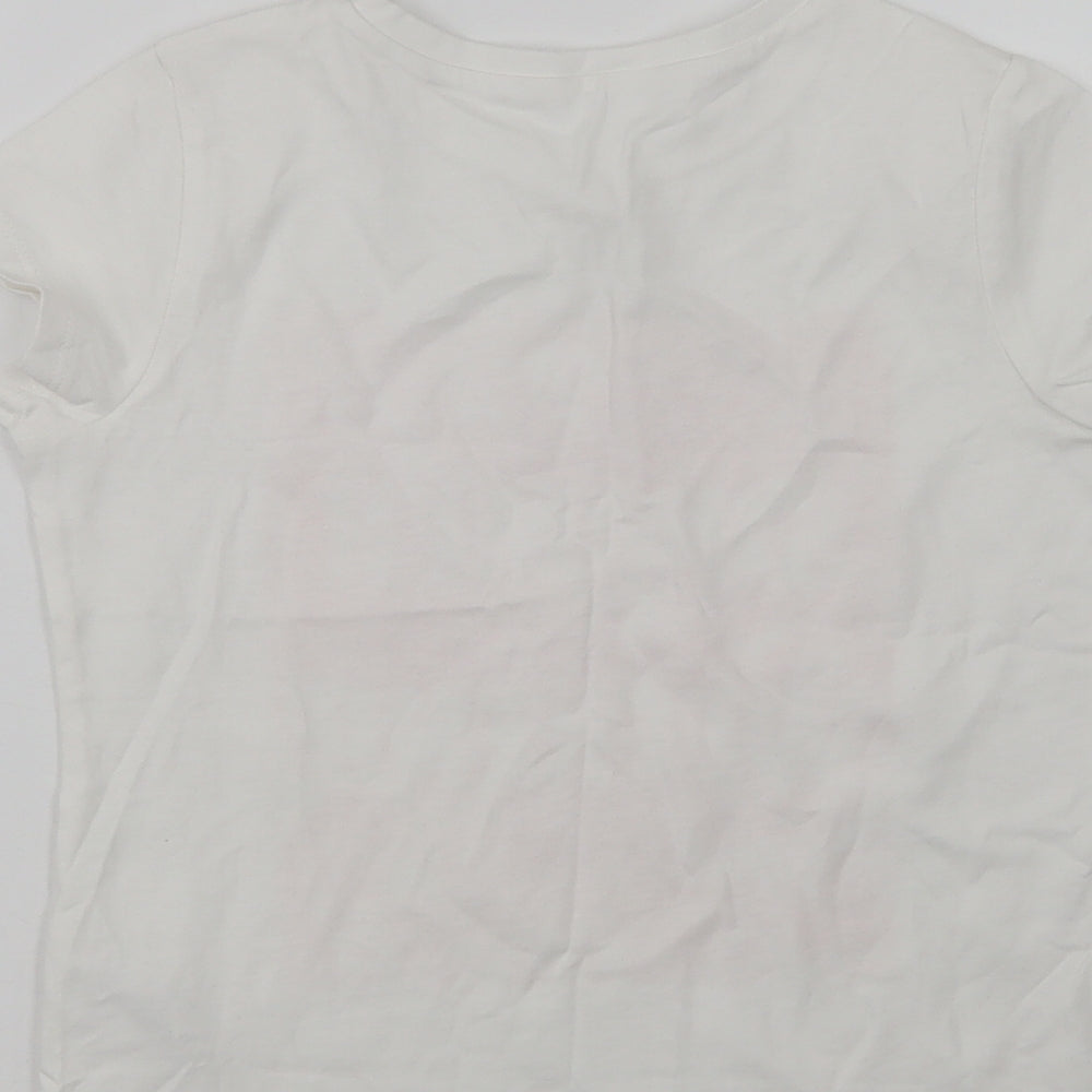 George Girls White  Cotton Basic T-Shirt Size 6-7 Years Crew Neck  - Summer Vibes