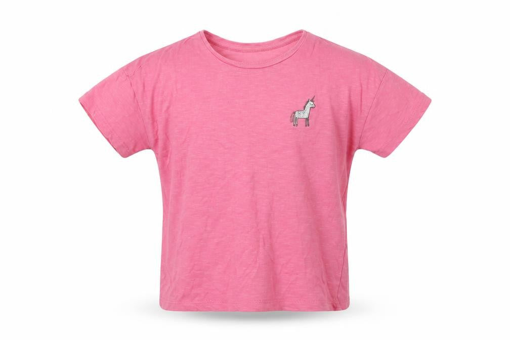 F&F Girls Pink  Cotton Basic T-Shirt Size 5-6 Years Crew Neck  - Unicorn