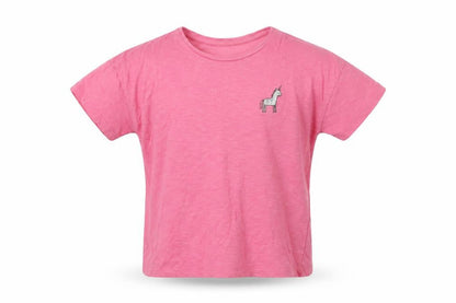 F&F Girls Pink  Cotton Basic T-Shirt Size 5-6 Years Crew Neck  - Unicorn