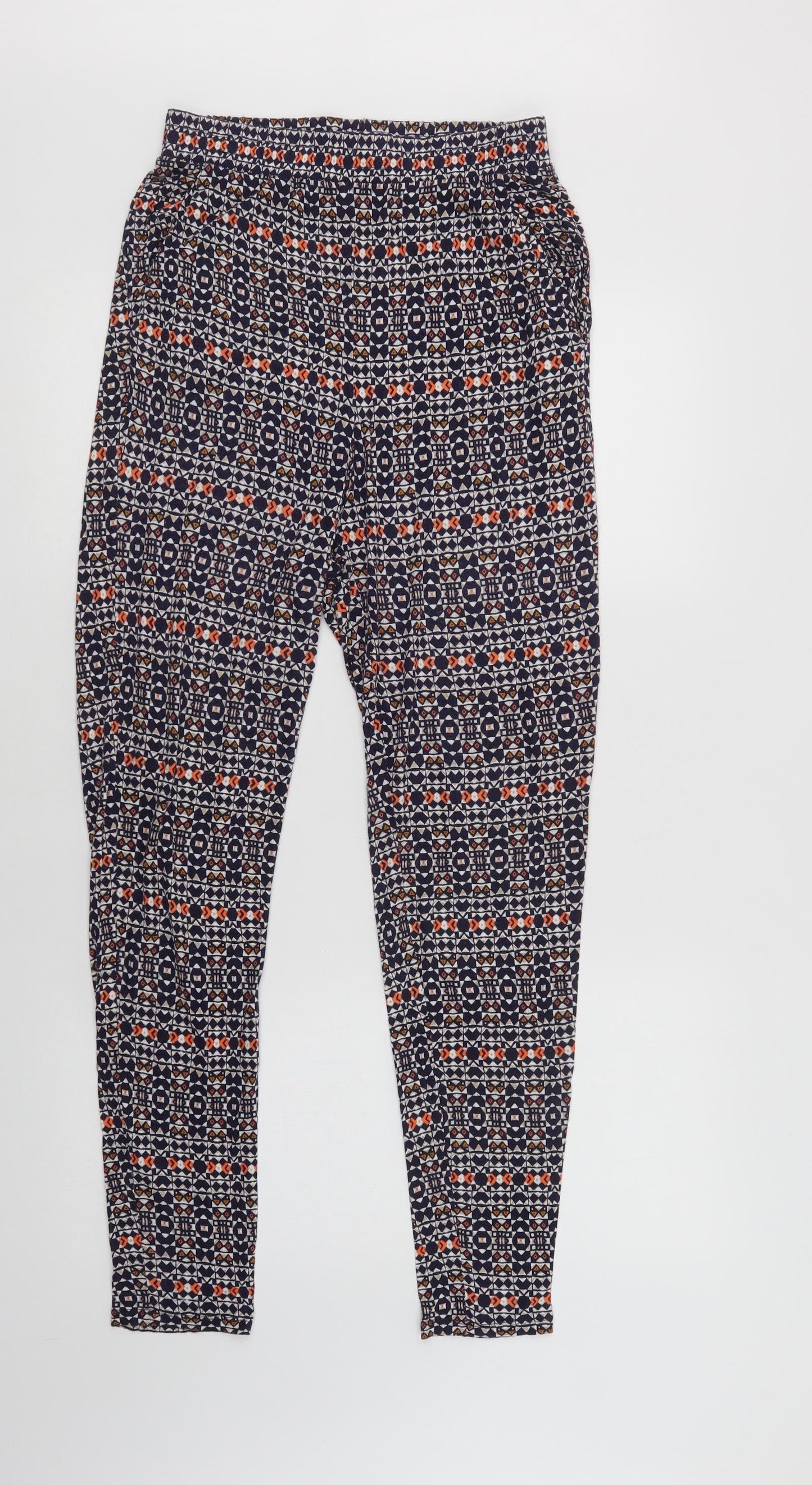 H&M Womens Blue Geometric Viscose Windbreaker Trousers Size S L30 in Regular