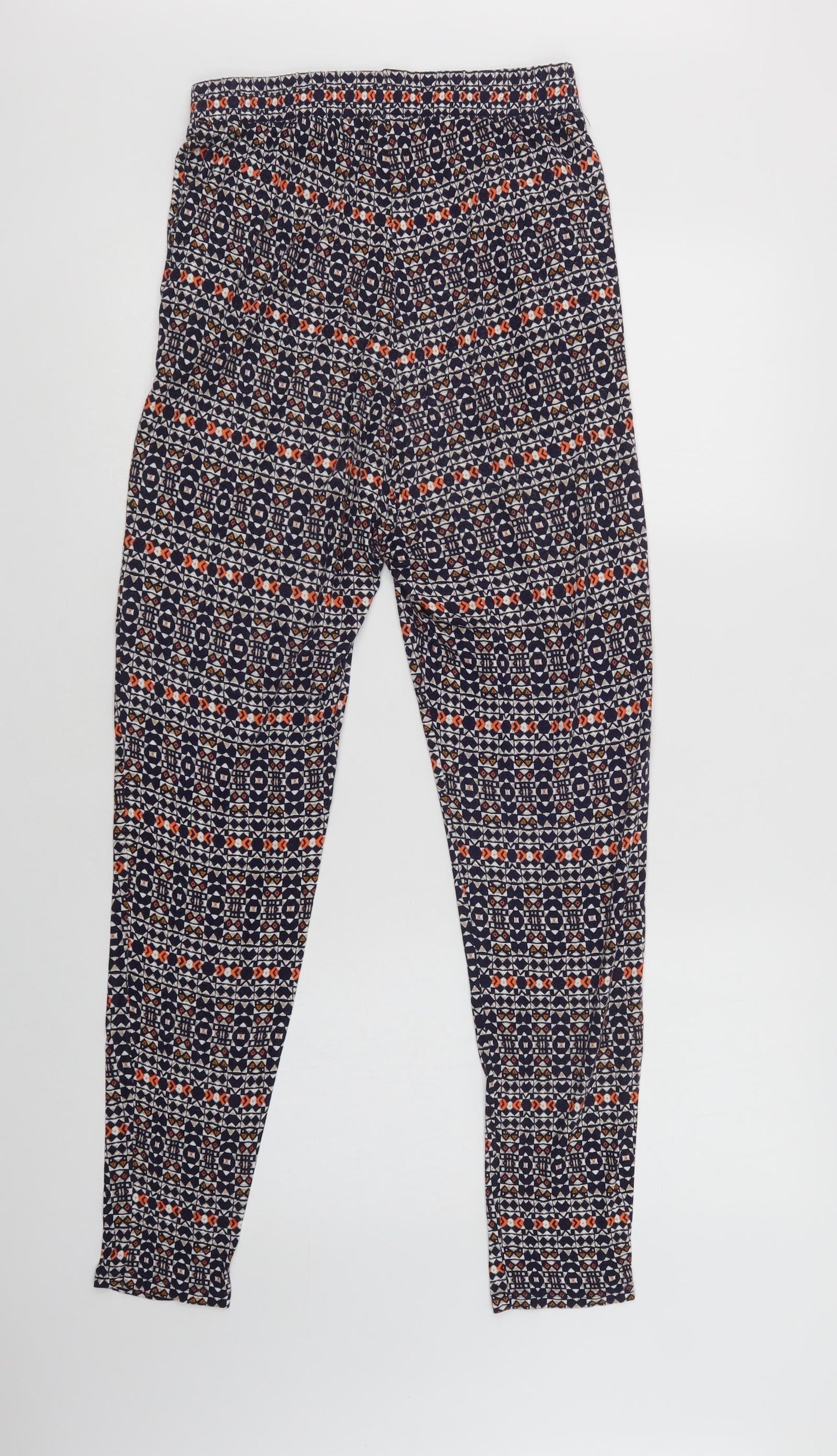 H&M Womens Blue Geometric Viscose Windbreaker Trousers Size S L30 in Regular