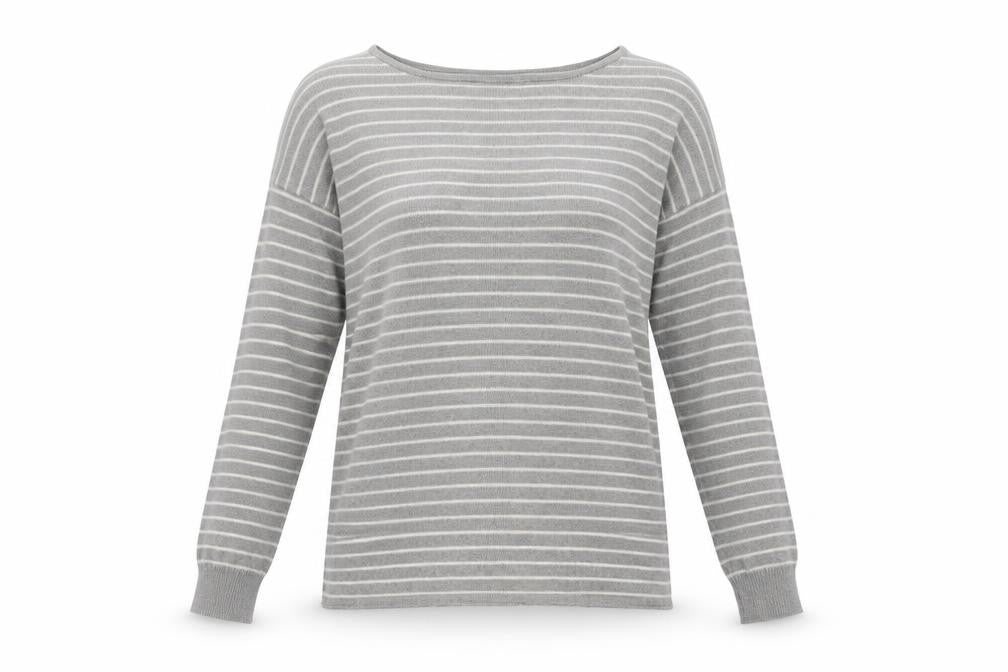 Pull & Bear Womens Grey Crew Neck Striped Acrylic Pullover Jumper Size S